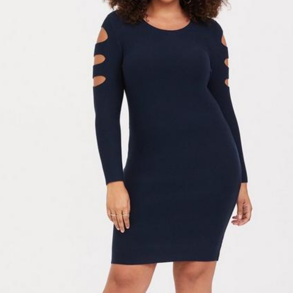 torrid Navy Cutout-Sleeve Mini Dress